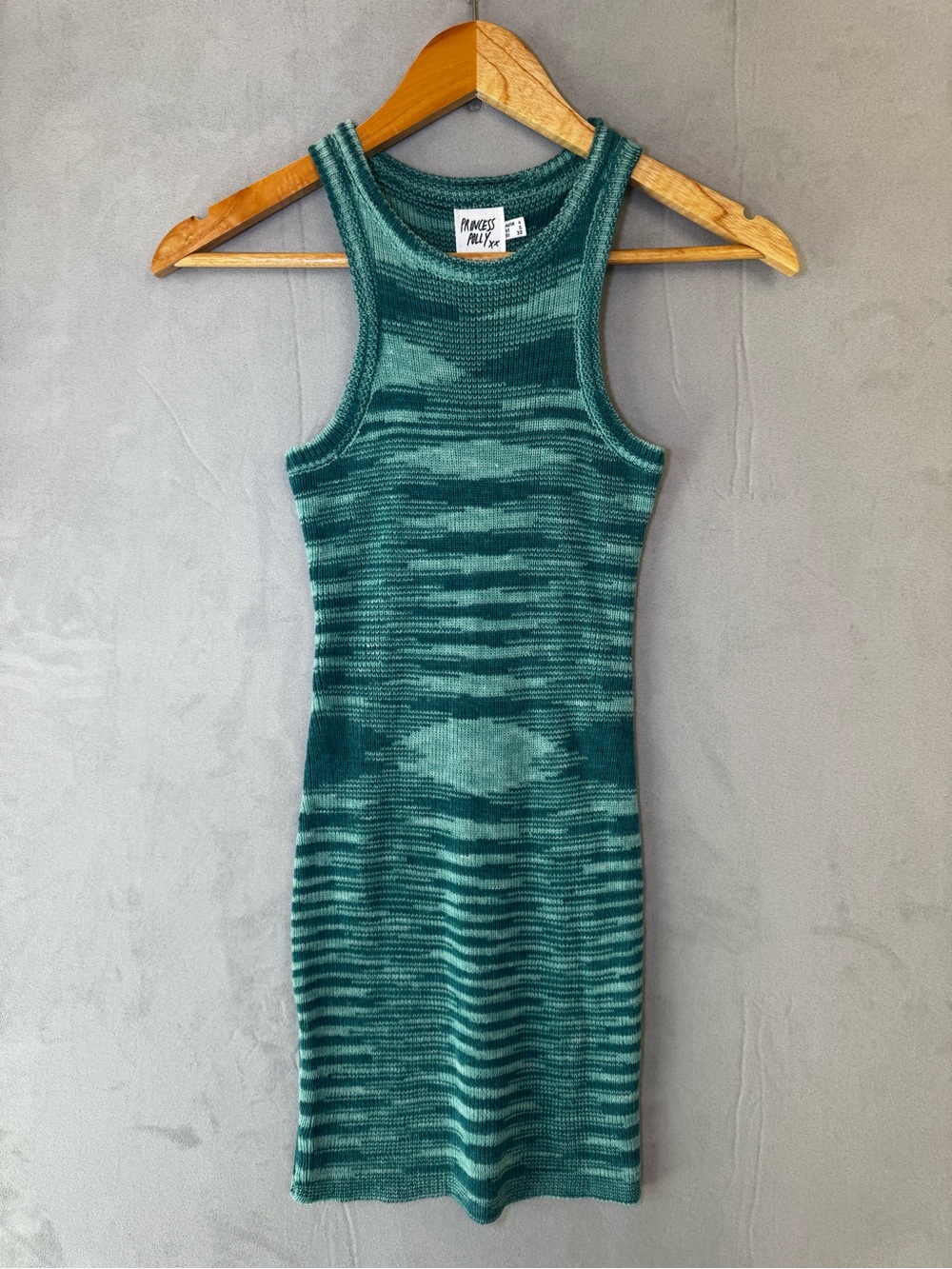 Princess Polly Mini Dress US 0 Green Striped Knit Bodycon Sleeveless Y2K